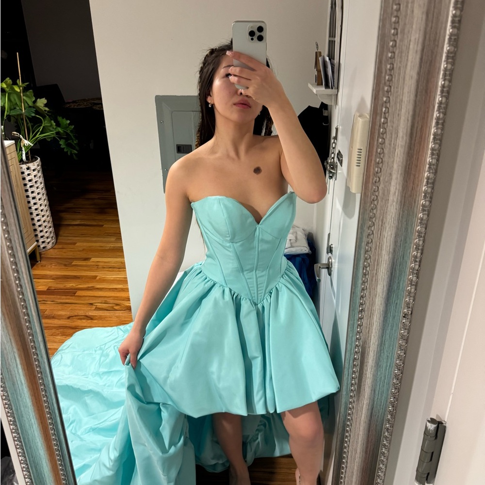 Elegant Strapless Aqua Dress